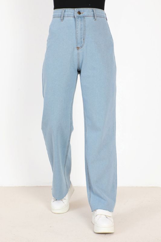 Yüksek Bel Bol Paça Kot Pantolon TSD231008 Açık Mavi - 1