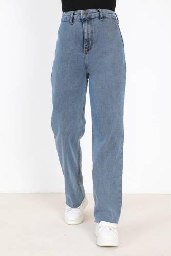 Yüksek Bel Bol Paça Kot Pantolon TSD231008 Mavi 