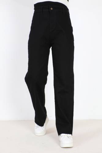 Yüksek Bel Bol Paça Kot Pantolon TSD231008 Siyah 
