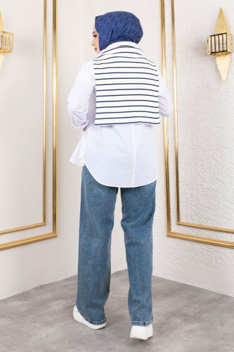 Yüksek Bel Palazzo Kot Pantolon TSD250119 Koyu Mavi - 5