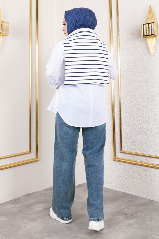 Yüksek Bel Palazzo Kot Pantolon TSD250119 Koyu Mavi - 5