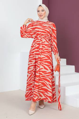 Zebra Desenli Elbise TSD230624 Turuncu - 5