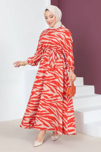 Zebra Desenli Elbise TSD230624 Turuncu - 3