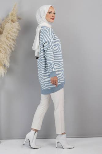 Zebra Desenli Triko Hırka TSD220713 Mavi - 3