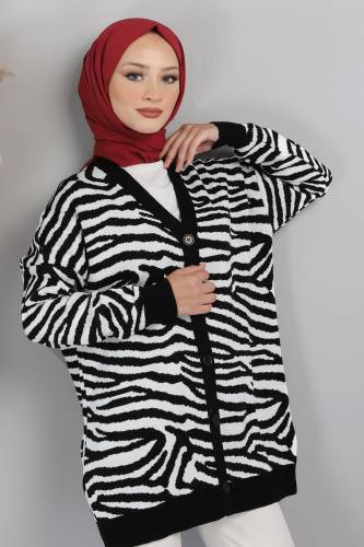 Zebra Desenli Triko Hırka TSD220713 Siyah 
