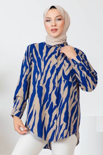 Zebra Desenli Tunik TSD230639 Mavi - Tesettür Dünyası (1)