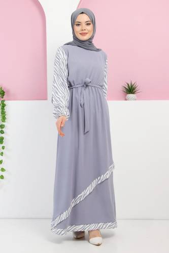 Zebra Detaylı Elbise TSD220326 Gri 