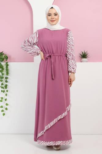 Zebra Detaylı Elbise TSD220326 Lila 
