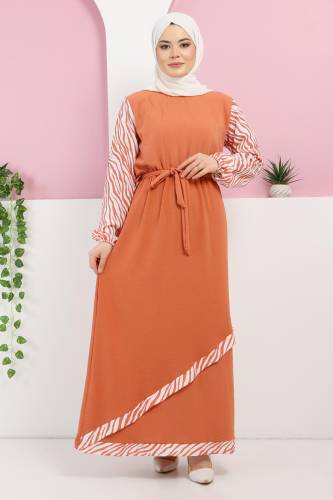 Zebra Detaylı Elbise TSD220326 Somon 