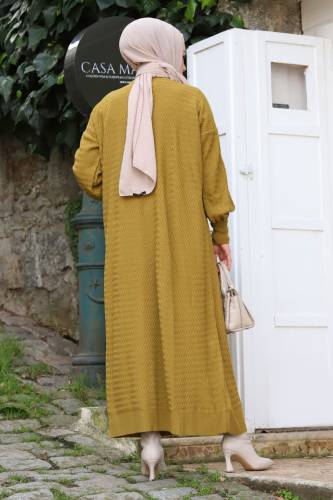 Zikzak Desenli Triko Elbise TSD240215 Yağ Yeşili - 5