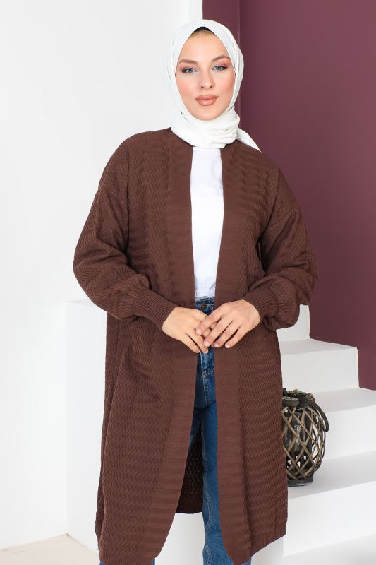 Zikzak Desenli Triko Hırka TSD230712 Kahverengi - 2