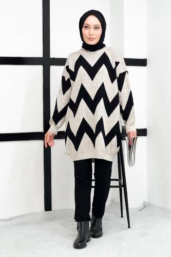 Zikzak Desenli Triko Tunik TSD220916 Bej 