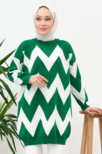 Zikzak Desenli Triko Tunik TSD220916 Ekru 
