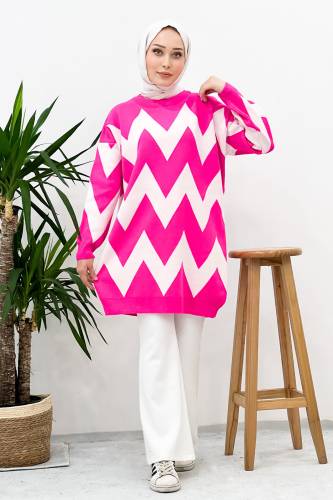 Zikzak Desenli Triko Tunik TSD220916 Fuşya 