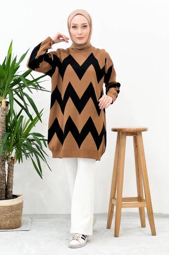 Zikzak Desenli Triko Tunik TSD220916 Kahverengi 
