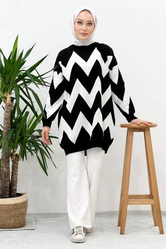 Zikzak Desenli Triko Tunik TSD220916 Siyah 