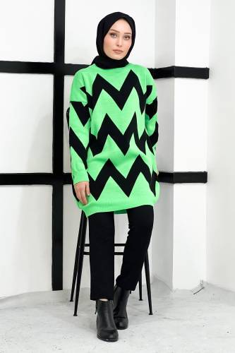 Zikzak Desenli Triko Tunik TSD220916 Yeşil 
