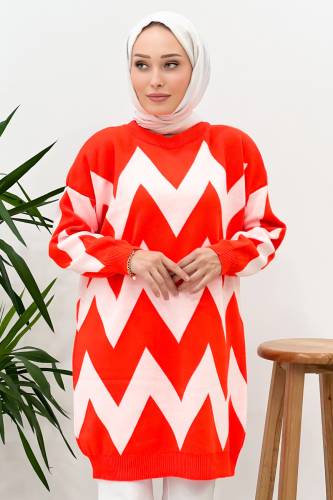 Zikzak Desenli Triko Tunik TSD220916 Turuncu 
