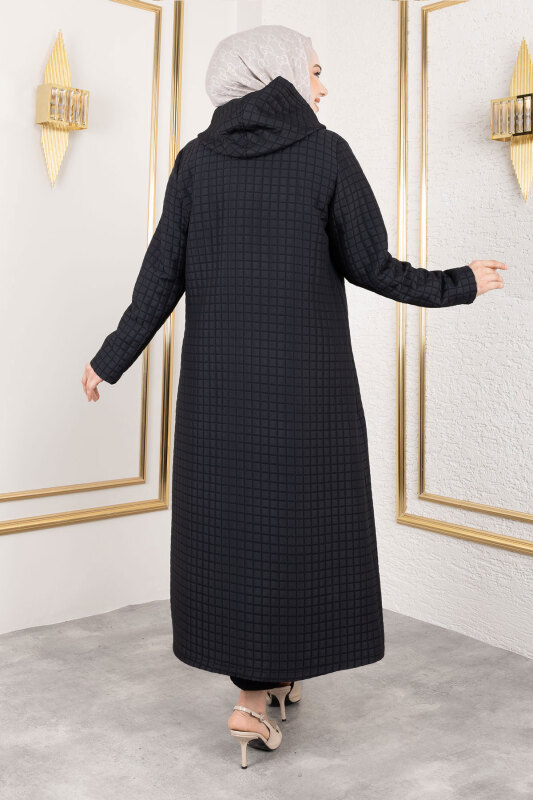 Kapüşonlu Zincir Detaylı Kapitone Kap TSD250162 Siyah - 5