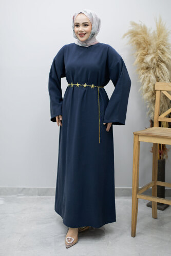 Zincir Kemerli Elbise TSD260191 Lacivert 