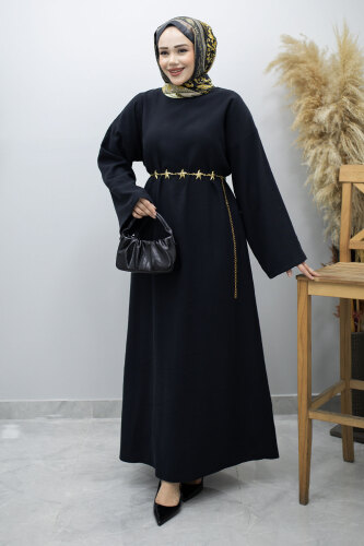 Zincir Kemerli Elbise TSD260191 Siyah - 1