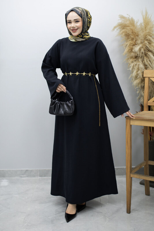 Zincir Kemerli Elbise TSD260191 Siyah - 1