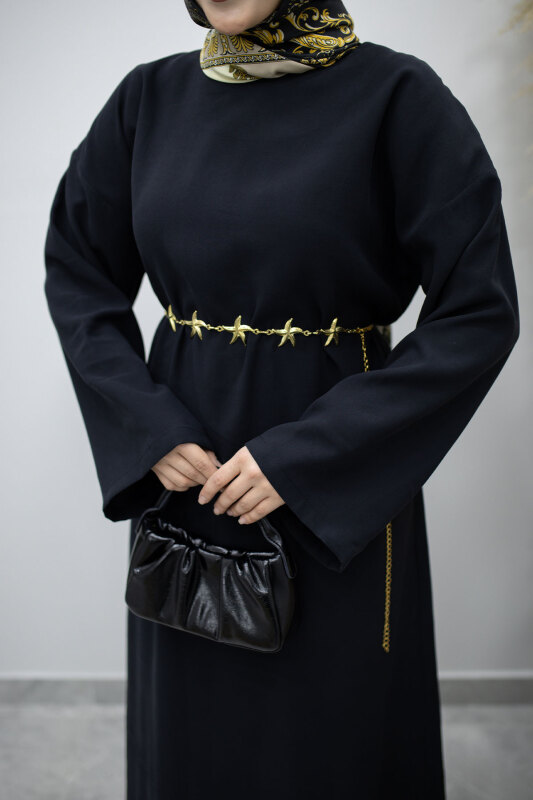 Zincir Kemerli Elbise TSD260191 Siyah - 4