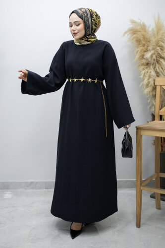 Zincir Kemerli Elbise TSD260191 Siyah - 5